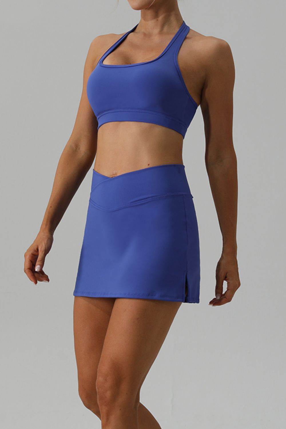 Thunder Chick Fitness Halter Neck Tank and Slit Skirt Active Set