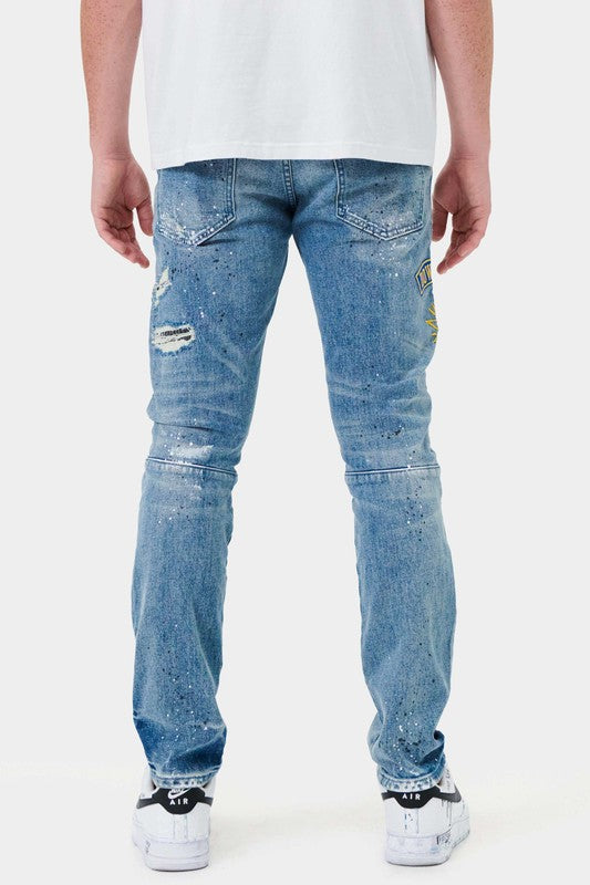 TFN Varsity Patched Slim Denim