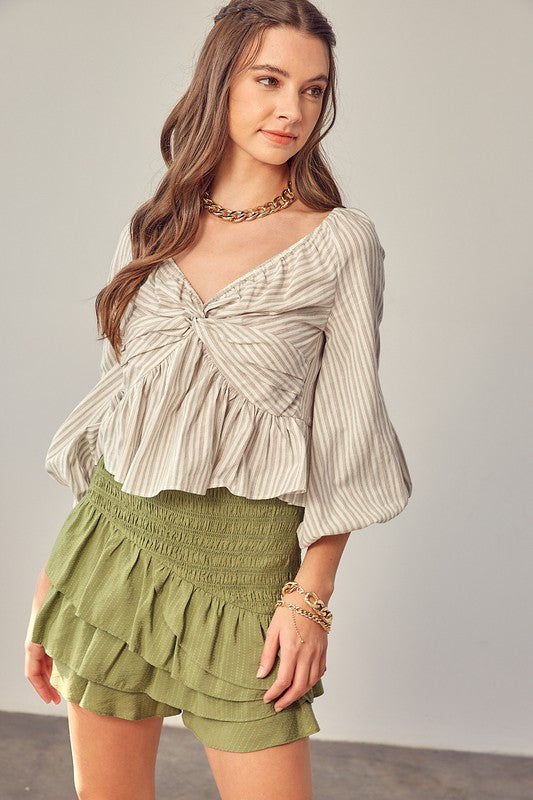 Twisted Balloon Sleeve Top