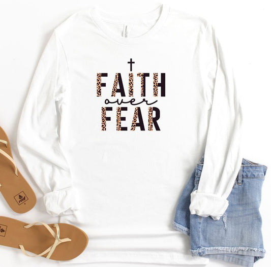 Thunder Chick Fitness Faith Over Fear Leopard Long Sleeve Tee