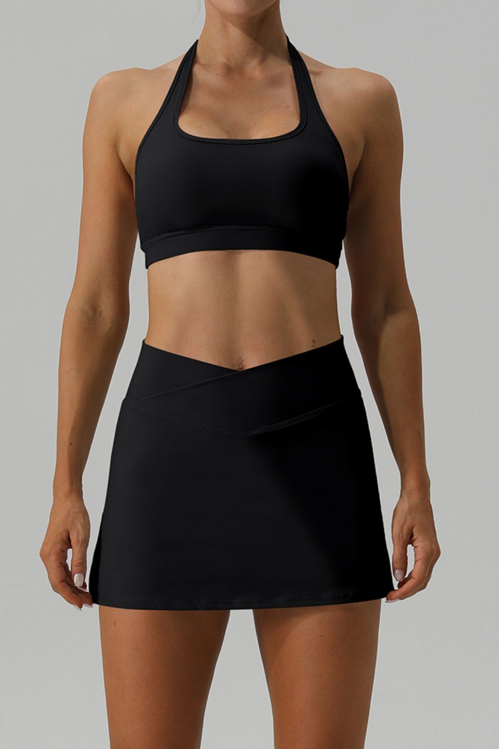 Thunder Chick Fitness Halter Neck Tank and Slit Skirt Active Set