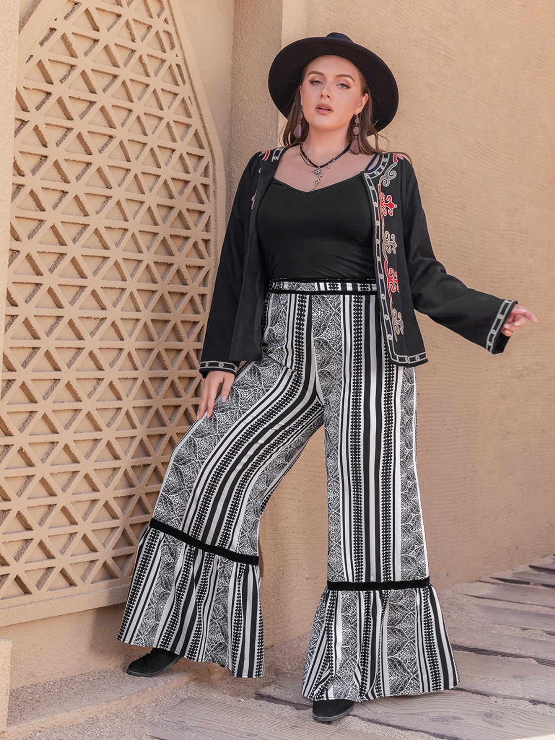 Thunder Chick Fitness Plus Size Printed Wide Leg Pants