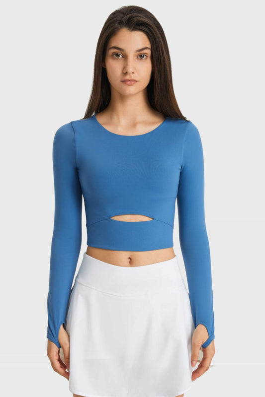 Thunder Chick Fitness Cutout Long Sleeve Cropped Sports Top